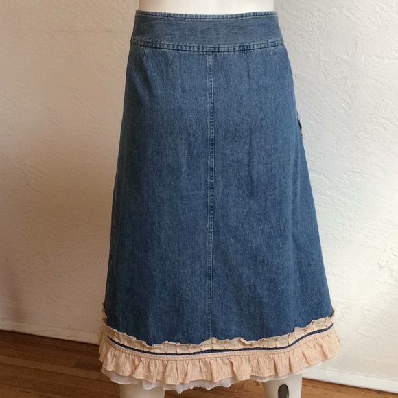 J.Jill Denim a-line midi with ruffles and trim..vintage look - Picture 5 of 8